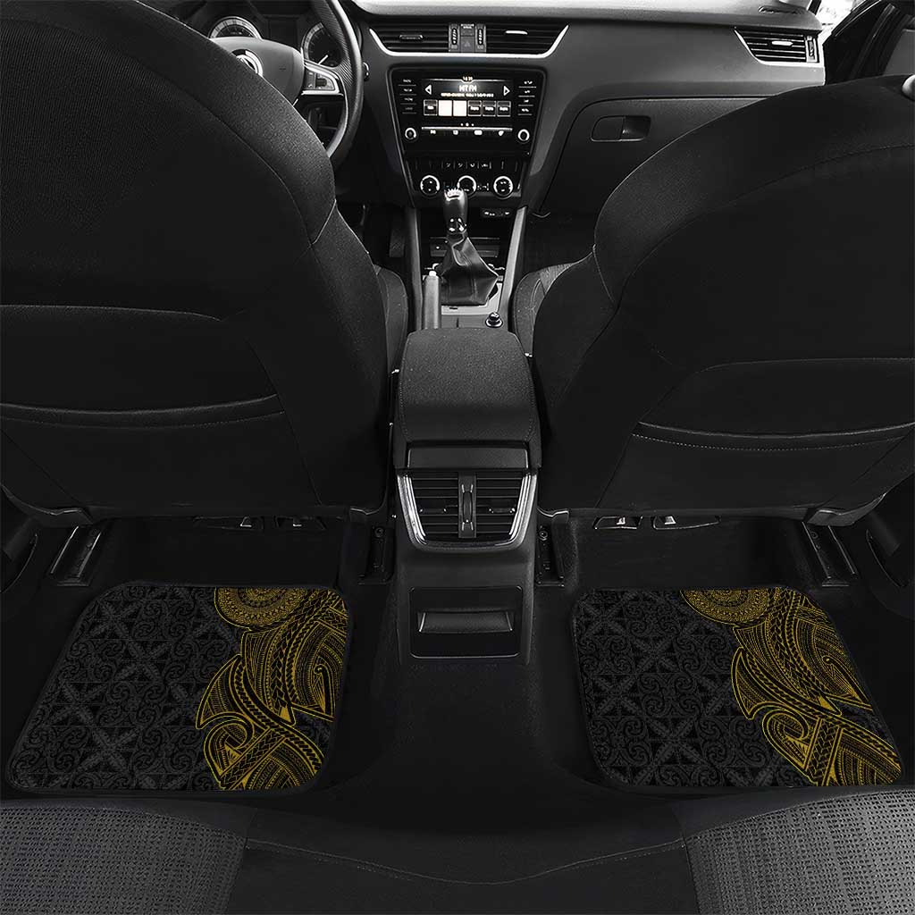 Niue Polynesian Hiapo Tattoo Art Car Mats Half Style Black Gold Color - Polynesian Pride