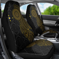 Niue Polynesian Hiapo Tattoo Art Car Seat Cover Half Style Black Gold Color - Polynesian Pride