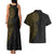 Niue Polynesian Hiapo Tattoo Art Couples Matching Tank Maxi Dress and Hawaiian Shirt Half Style Black Gold Color - Polynesian Pride