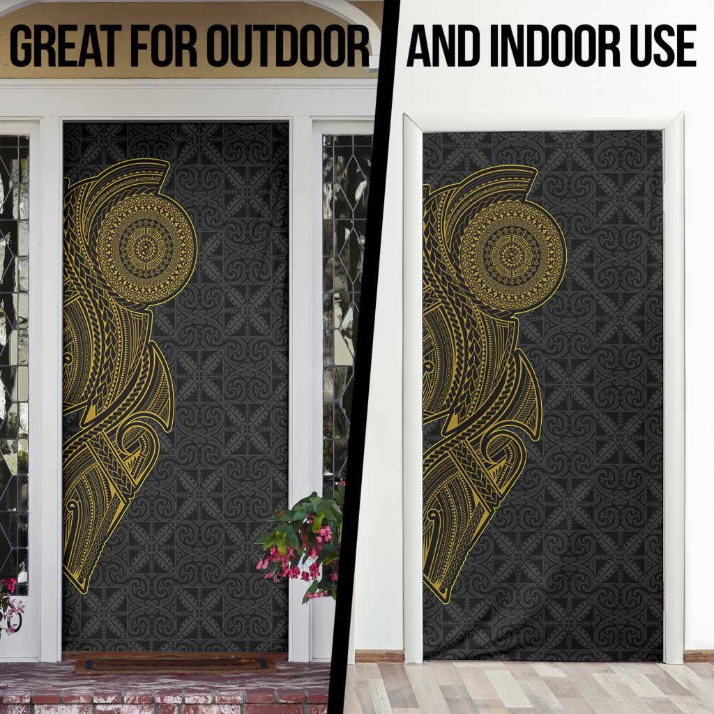 Niue Polynesian Hiapo Tattoo Art Door Cover Half Style Black Gold Color - Polynesian Pride
