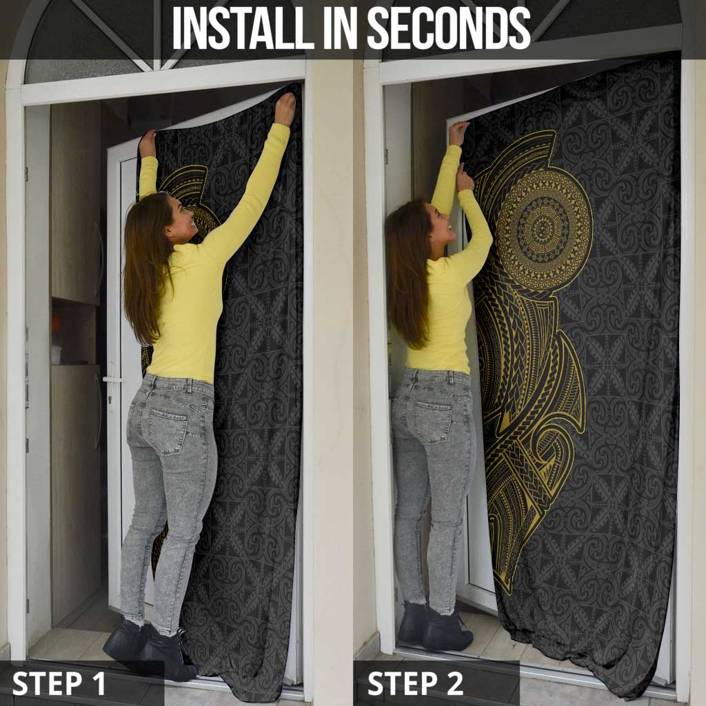 Niue Polynesian Hiapo Tattoo Art Door Cover Half Style Black Gold Color - Polynesian Pride