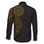 Niue Polynesian Hiapo Tattoo Art Family Matching Long Sleeve Bodycon Dress and Hawaiian Shirt Half Style Black Gold Color - Polynesian Pride