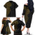Niue Polynesian Hiapo Tattoo Art Family Matching Off The Shoulder Long Sleeve Dress and Hawaiian Shirt Half Style Black Gold Color - Polynesian Pride