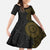 Niue Polynesian Hiapo Tattoo Art Family Matching Short Sleeve Bodycon Dress and Hawaiian Shirt Half Style Black Gold Color - Polynesian Pride