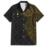 Niue Polynesian Hiapo Tattoo Art Family Matching Summer Maxi Dress and Hawaiian Shirt Half Style Black Gold Color - Polynesian Pride