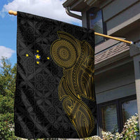 Niue Polynesian Hiapo Tattoo Art Garden Flag Half Style Black Gold Color - Polynesian Pride