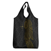 Niue Polynesian Hiapo Tattoo Art Grocery Bag Half Style Black Gold Color - Polynesian Pride