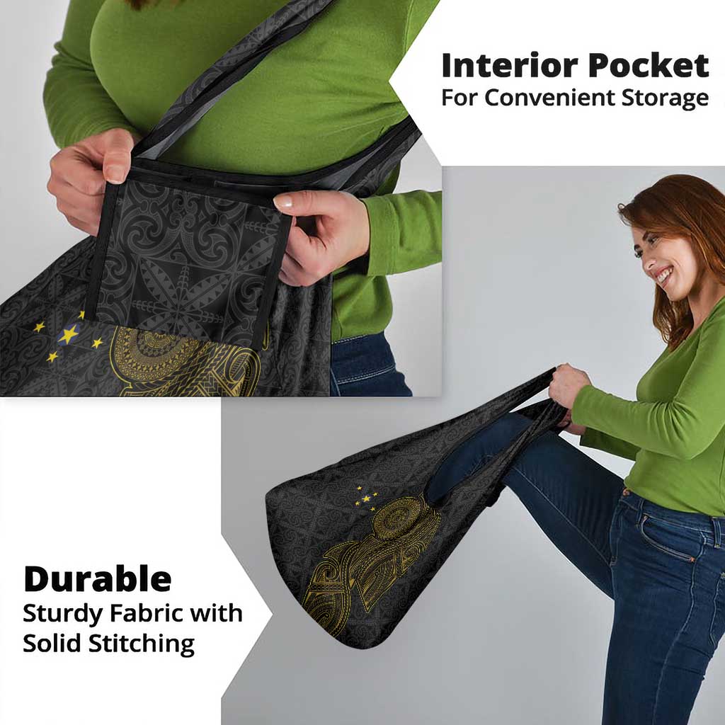 Niue Polynesian Hiapo Tattoo Art Grocery Bag Half Style Black Gold Color - Polynesian Pride