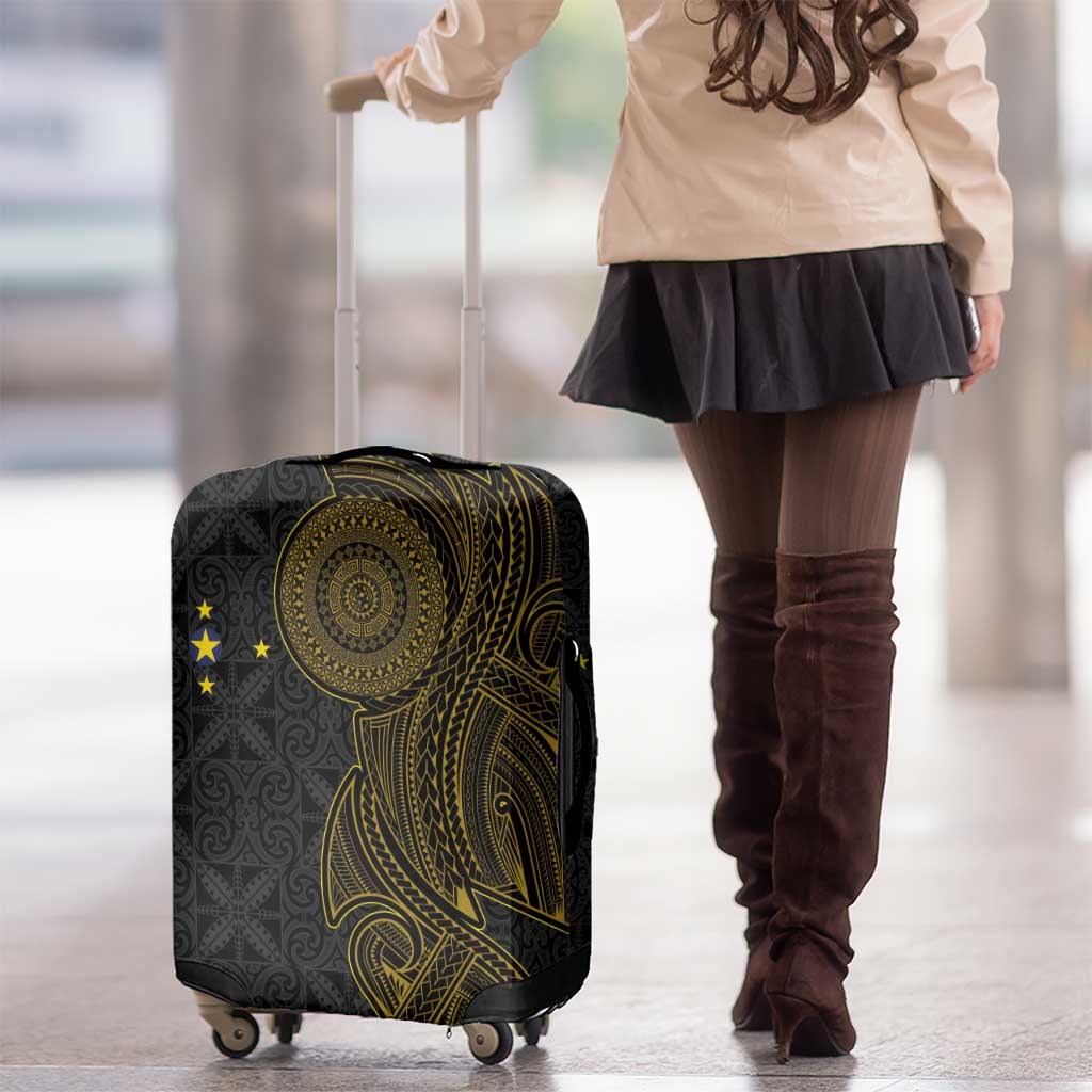 Niue Polynesian Hiapo Tattoo Art Luggage Cover Half Style Black Gold Color - Polynesian Pride