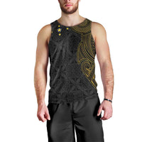 Niue Polynesian Hiapo Tattoo Art Men Tank Top Half Style Black Gold Color - Polynesian Pride