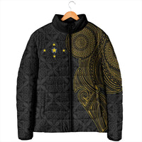Niue Polynesian Hiapo Tattoo Art Padded Jacket Half Style Black Gold Color - Polynesian Pride