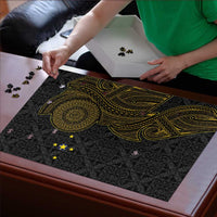 Niue Polynesian Hiapo Tattoo Art Puzzle Half Style Black Gold Color - Polynesian Pride