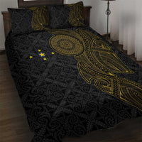 Niue Polynesian Hiapo Tattoo Art Quilt Bed Set Half Style Black Gold Color - Polynesian Pride