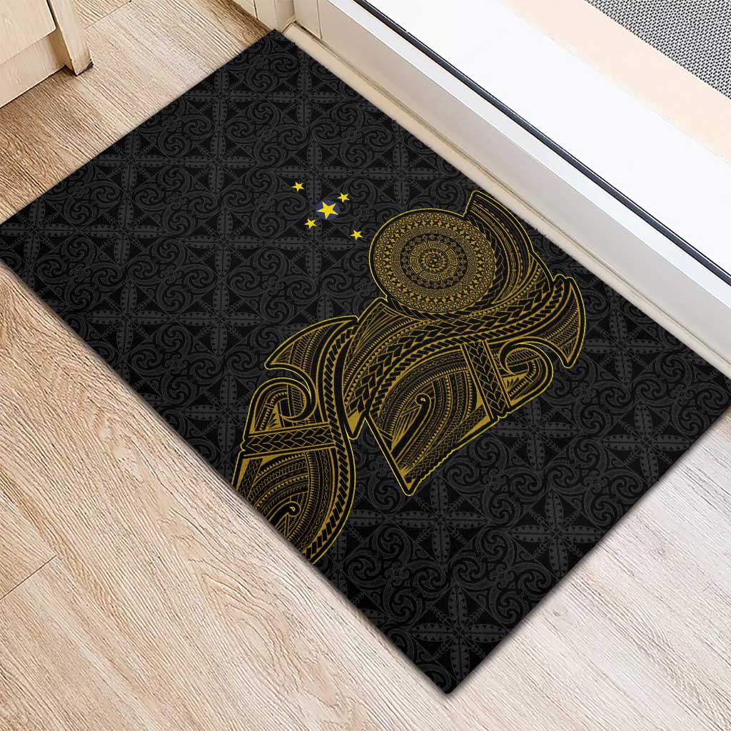 Niue Polynesian Hiapo Tattoo Art Rubber Doormat Half Style Black Gold Color - Polynesian Pride