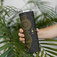 Niue Polynesian Hiapo Tattoo Art Skinny Tumbler Half Style Black Gold Color - Polynesian Pride