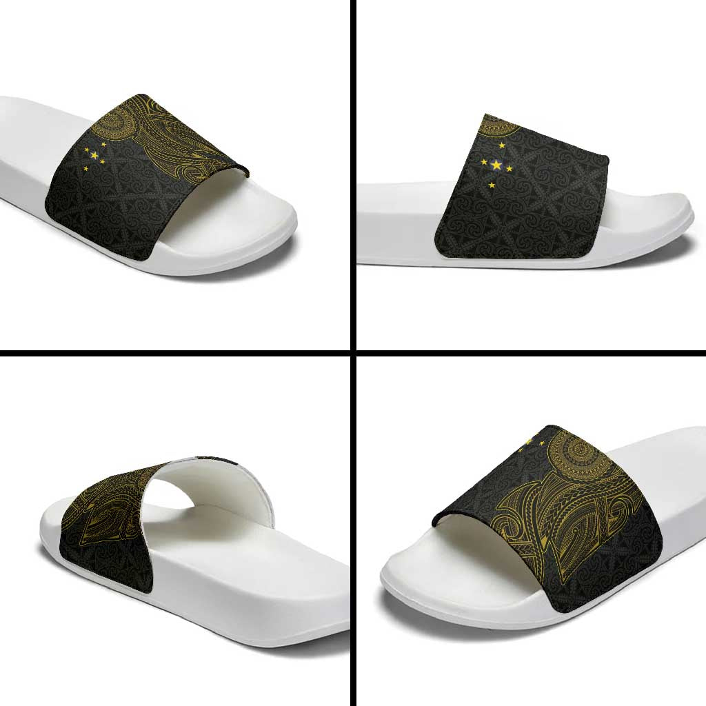 Niue Polynesian Hiapo Tattoo Art Slide Sandals Half Style Black Gold Color - Polynesian Pride