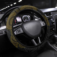 Niue Polynesian Hiapo Tattoo Art Steering Wheel Cover Half Style Black Gold Color - Polynesian Pride