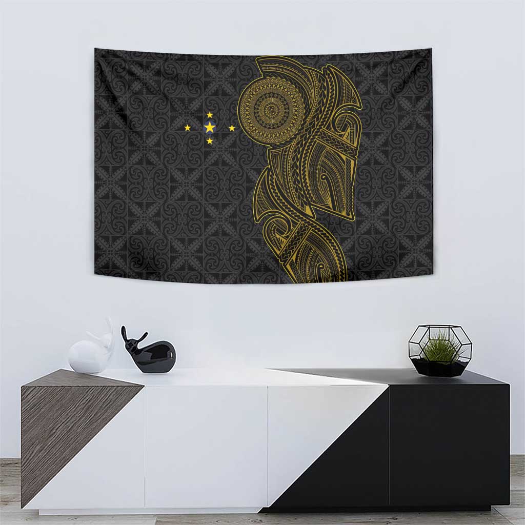 Niue Polynesian Hiapo Tattoo Art Tapestry Half Style Black Gold Color - Polynesian Pride