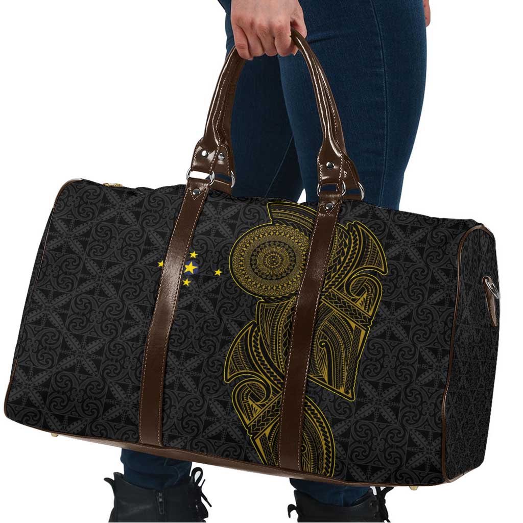 Niue Polynesian Hiapo Tattoo Art Travel Bag Half Style Black Gold Color - Polynesian Pride