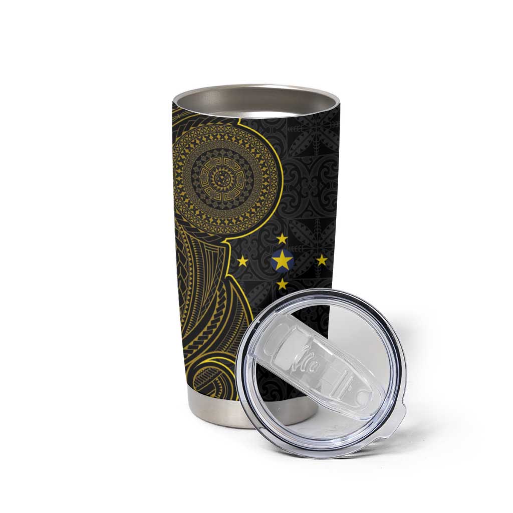 Niue Polynesian Hiapo Tattoo Art Tumbler Cup Half Style Black Gold Color - Polynesian Pride