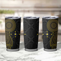 Niue Polynesian Hiapo Tattoo Art Tumbler Cup Half Style Black Gold Color - Polynesian Pride
