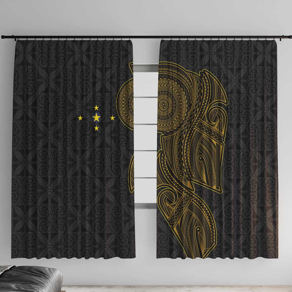 Niue Polynesian Hiapo Tattoo Art Window Curtain Half Style Black Gold Color - Polynesian Pride
