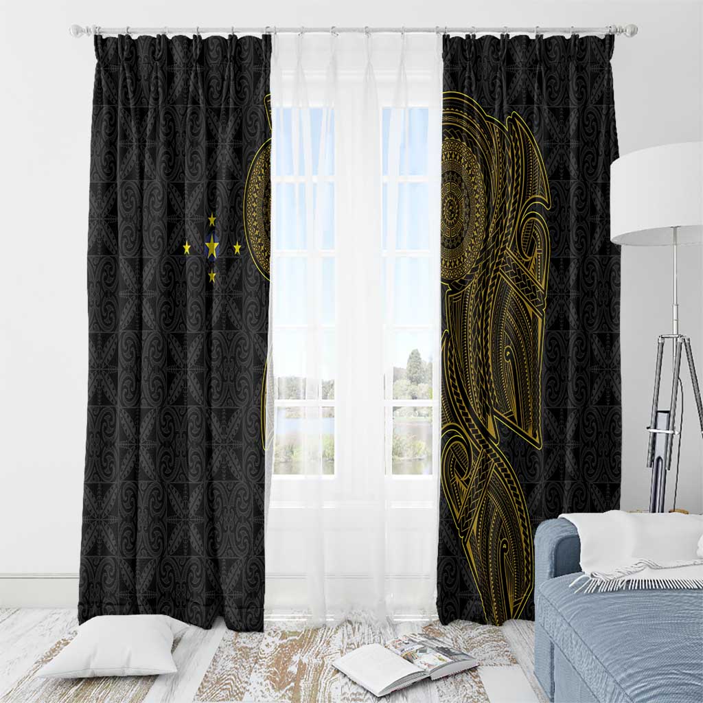 Niue Polynesian Hiapo Tattoo Art Window Curtain Half Style Black Gold Color - Polynesian Pride
