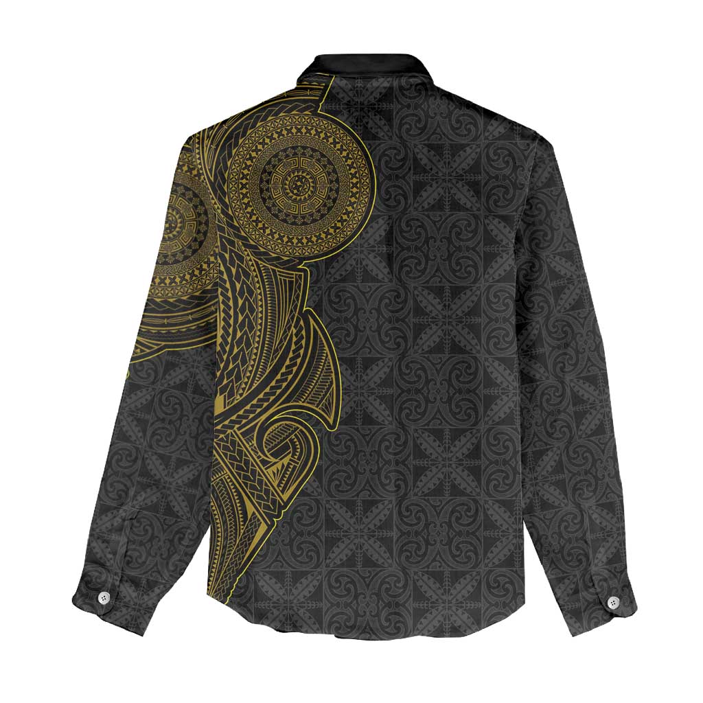 Niue Polynesian Hiapo Tattoo Art Women Casual Shirt Half Style Black Gold Color - Polynesian Pride