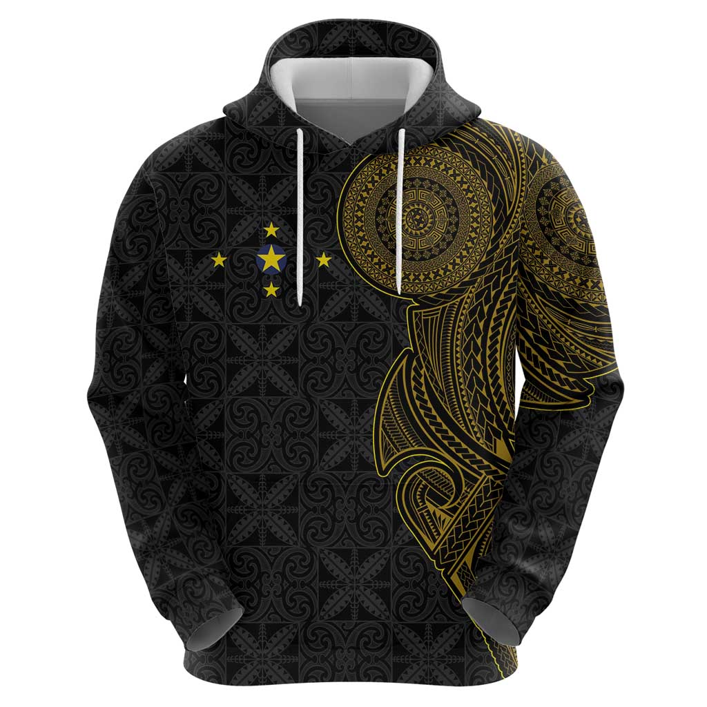 Niue Polynesian Hiapo Tattoo Art Zip Hoodie Half Style Black Gold Color - Polynesian Pride