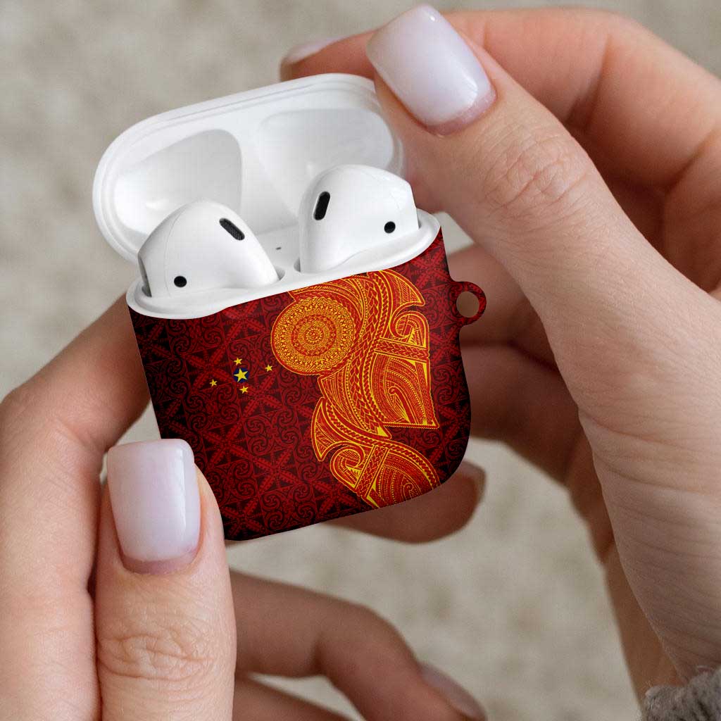 Niue Polynesian Hiapo Tattoo Art AirPods Case Half Style Red Yellow Color - Polynesian Pride