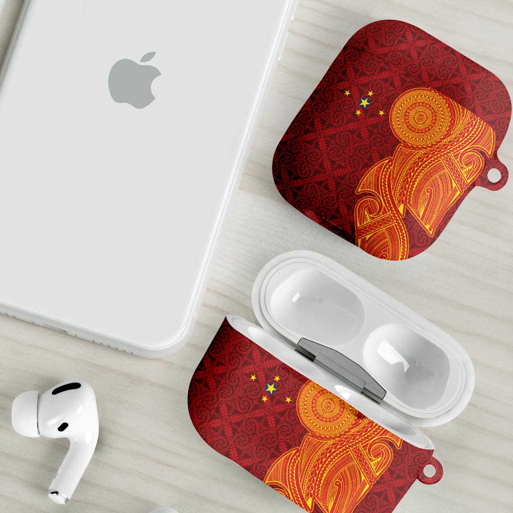 Niue Polynesian Hiapo Tattoo Art AirPods Case Half Style Red Yellow Color - Polynesian Pride