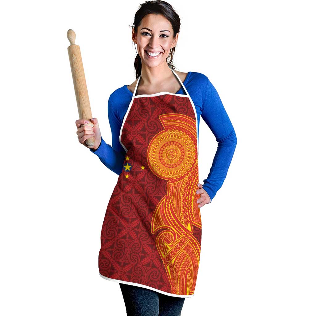 Niue Polynesian Hiapo Tattoo Art Apron Half Style Red Yellow Color - Polynesian Pride