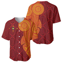Niue Polynesian Hiapo Tattoo Art Baseball Jersey Half Style Red Yellow Color - Polynesian Pride