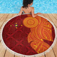 Niue Polynesian Hiapo Tattoo Art Beach Blanket Half Style Red Yellow Color - Polynesian Pride