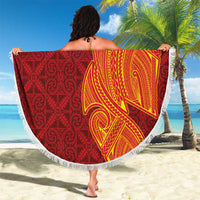 Niue Polynesian Hiapo Tattoo Art Beach Blanket Half Style Red Yellow Color - Polynesian Pride