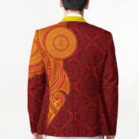 Niue Polynesian Hiapo Tattoo Art Blazer Half Style Red Yellow Color - Polynesian Pride