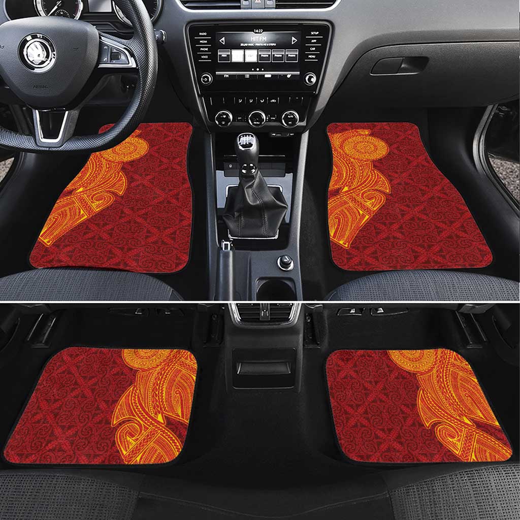 Niue Polynesian Hiapo Tattoo Art Car Mats Half Style Red Yellow Color - Polynesian Pride