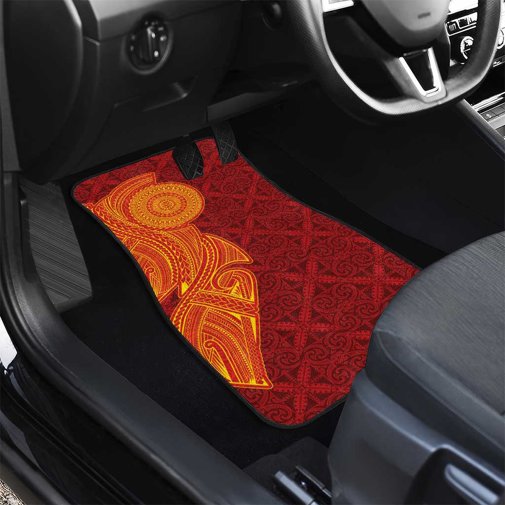 Niue Polynesian Hiapo Tattoo Art Car Mats Half Style Red Yellow Color - Polynesian Pride