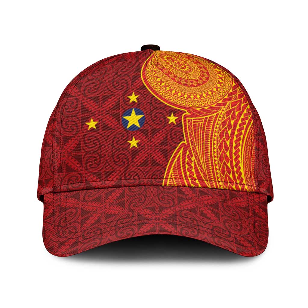 Niue Polynesian Hiapo Tattoo Art Classic Cap Half Style Red Yellow Color - Polynesian Pride