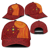 Niue Polynesian Hiapo Tattoo Art Classic Cap Half Style Red Yellow Color - Polynesian Pride