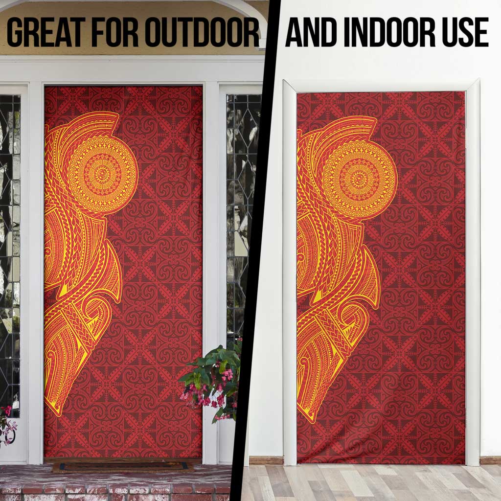 Niue Polynesian Hiapo Tattoo Art Door Cover Half Style Red Yellow Color - Polynesian Pride