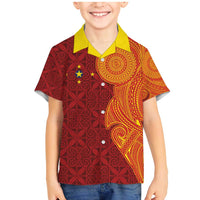 Niue Polynesian Hiapo Tattoo Art Family Matching Mermaid Dress and Hawaiian Shirt Half Style Red Yellow Color - Polynesian Pride