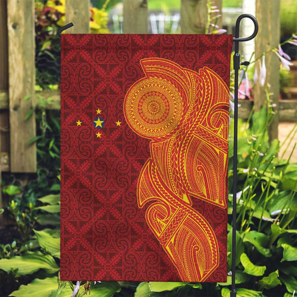 Niue Polynesian Hiapo Tattoo Art Garden Flag Half Style Red Yellow Color - Polynesian Pride