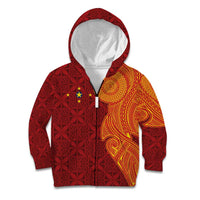 Niue Polynesian Hiapo Tattoo Art Kid Hoodie Half Style Red Yellow Color - Polynesian Pride