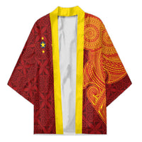 Niue Polynesian Hiapo Tattoo Art Kimono Half Style Red Yellow Color - Polynesian Pride