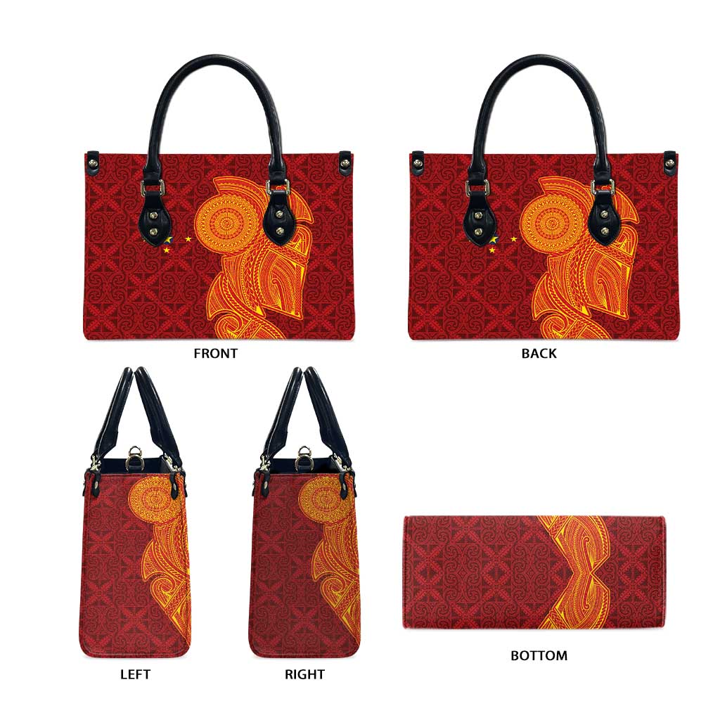 Niue Polynesian Hiapo Tattoo Art Leather Bag Half Style Red Yellow Color - Polynesian Pride