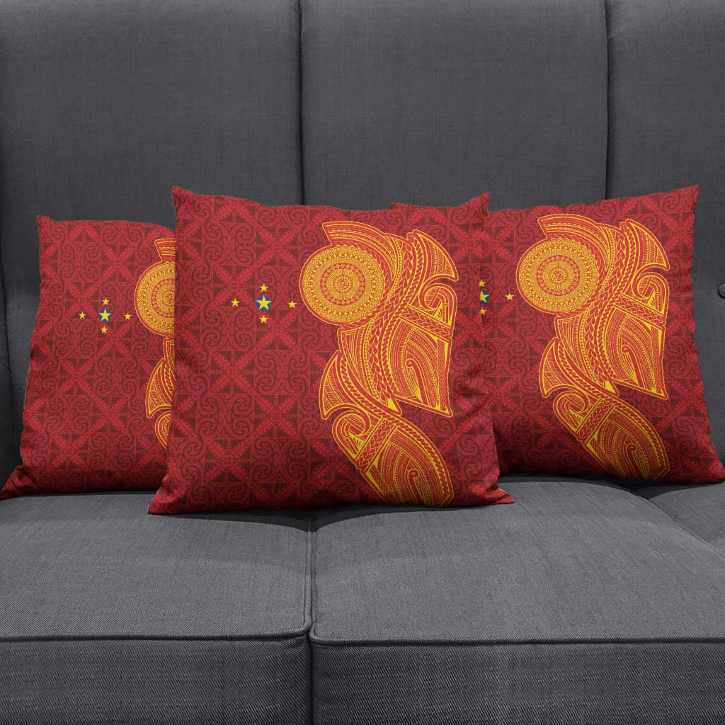 Niue Polynesian Hiapo Tattoo Art Pillow Cover Half Style Red Yellow Color - Polynesian Pride