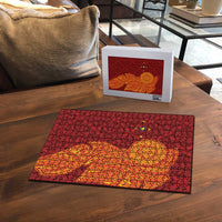 Niue Polynesian Hiapo Tattoo Art Puzzle Half Style Red Yellow Color - Polynesian Pride