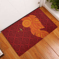 Niue Polynesian Hiapo Tattoo Art Rubber Doormat Half Style Red Yellow Color - Polynesian Pride