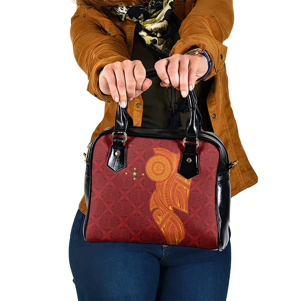 Niue Polynesian Hiapo Tattoo Art Shoulder Handbag Half Style Red Yellow Color - Polynesian Pride